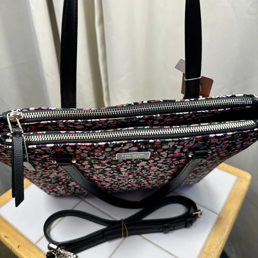 Kate Spade Tote Bag Womens Med Large Pink Floral Nylon Crossbody Adjustable